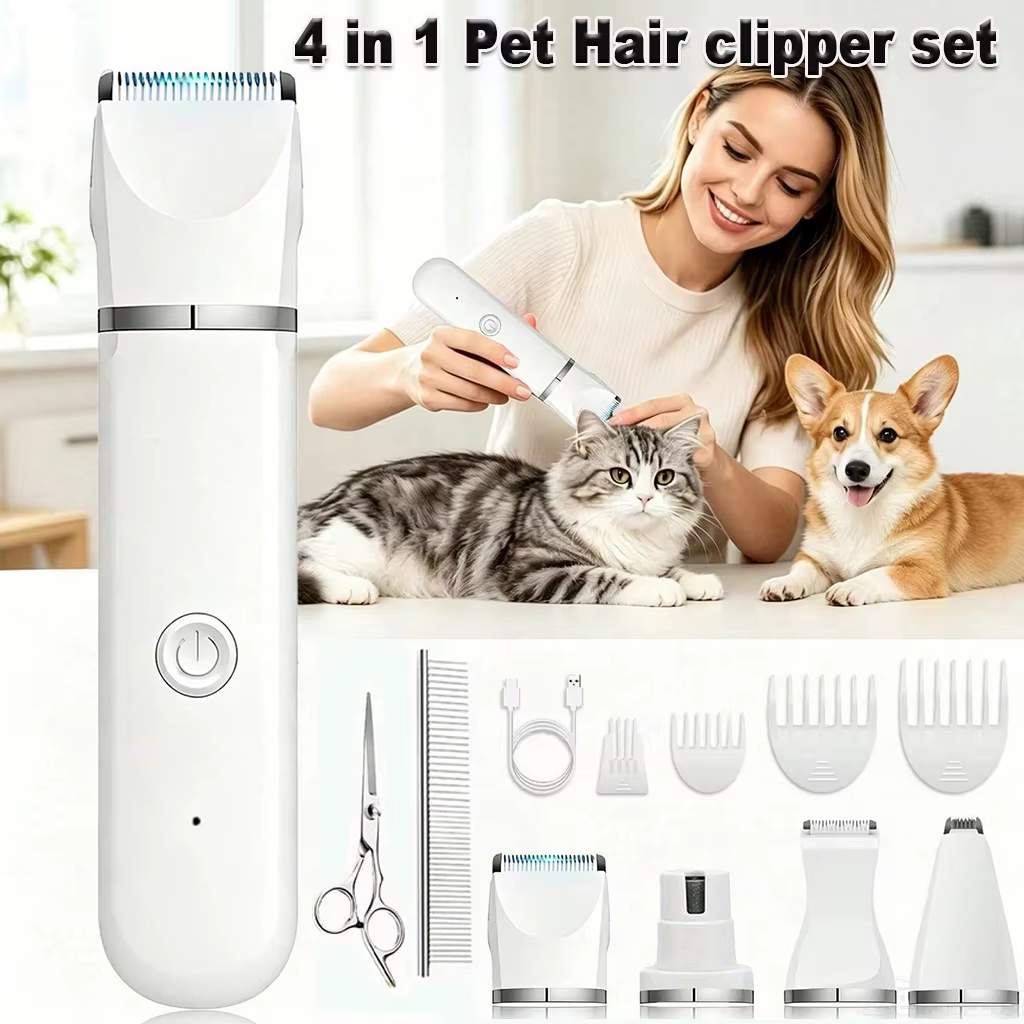 4-in-1 Pet Hair Clipper Rechargeable Dog Cat Trimmer Kit Cordless Electric Grooming Shaver with Comb Guide for Puppy Kitten — image 1