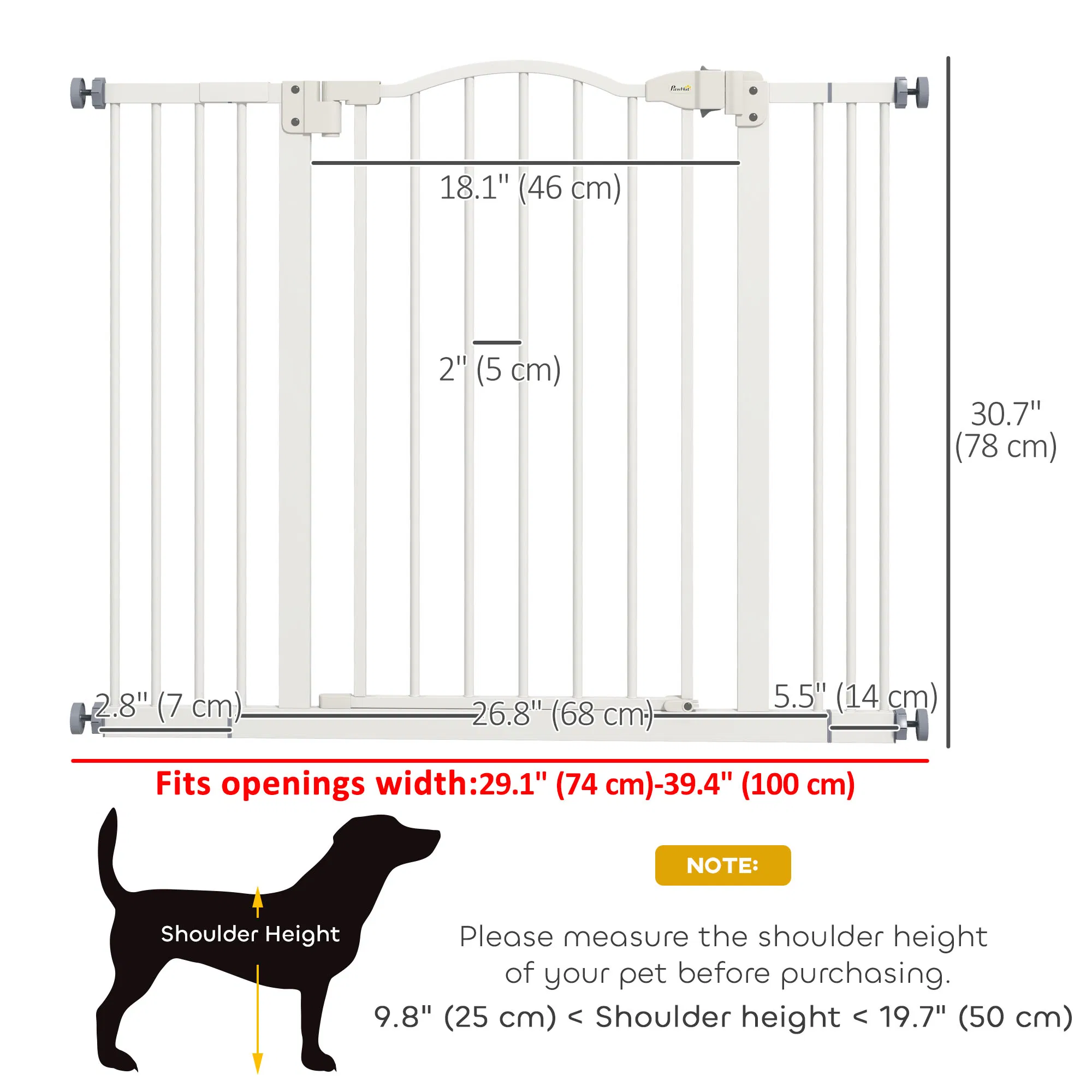 Extra Tall Dog Gate with Door, Pressure Fit, Auto Close, Double Locking for Doorways Hallways Stairs, 29"-39", White — image 5