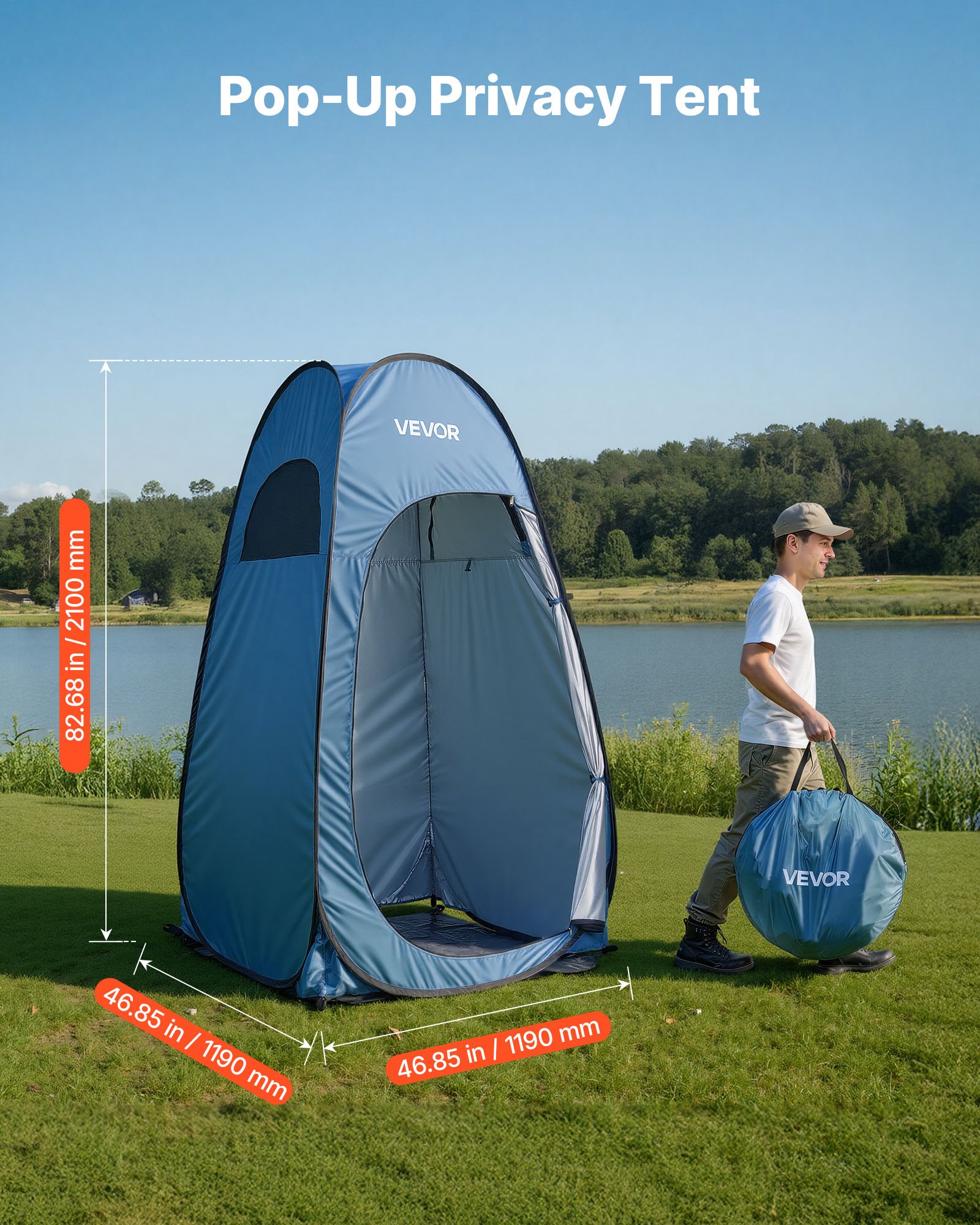 Tenda de Ducha Instantánea, Privacidad Portátil con Estacas y Bolsa de Transporte, 190T Poliéster con Recubrimiento Plateado, Configuración Rápida para Camping, Playa, Pesca, Azul — imagen 5