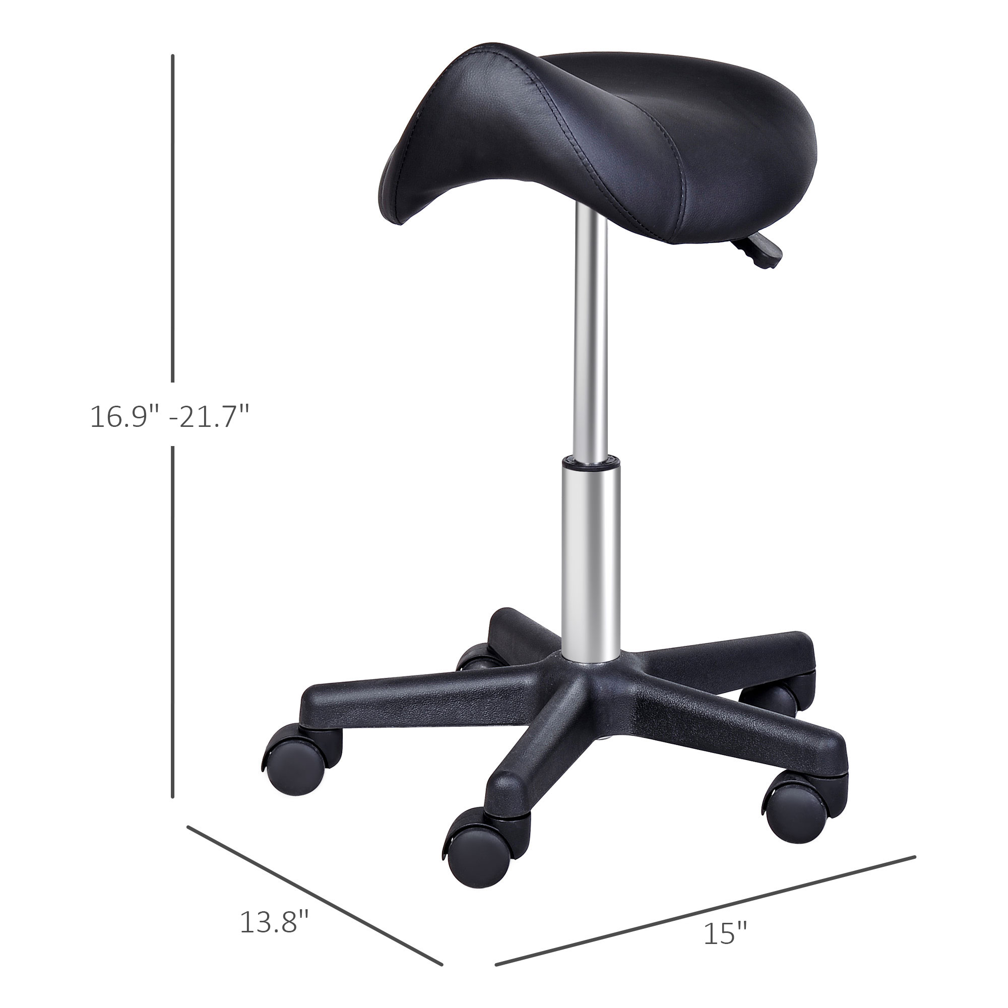 Rolling Saddle Stool, Swivel Salon Chair, Ergonomic Faux Leather Stool, Adjustable Height with Wheels for Spa, Salon, Massage, Office, Black — image 4