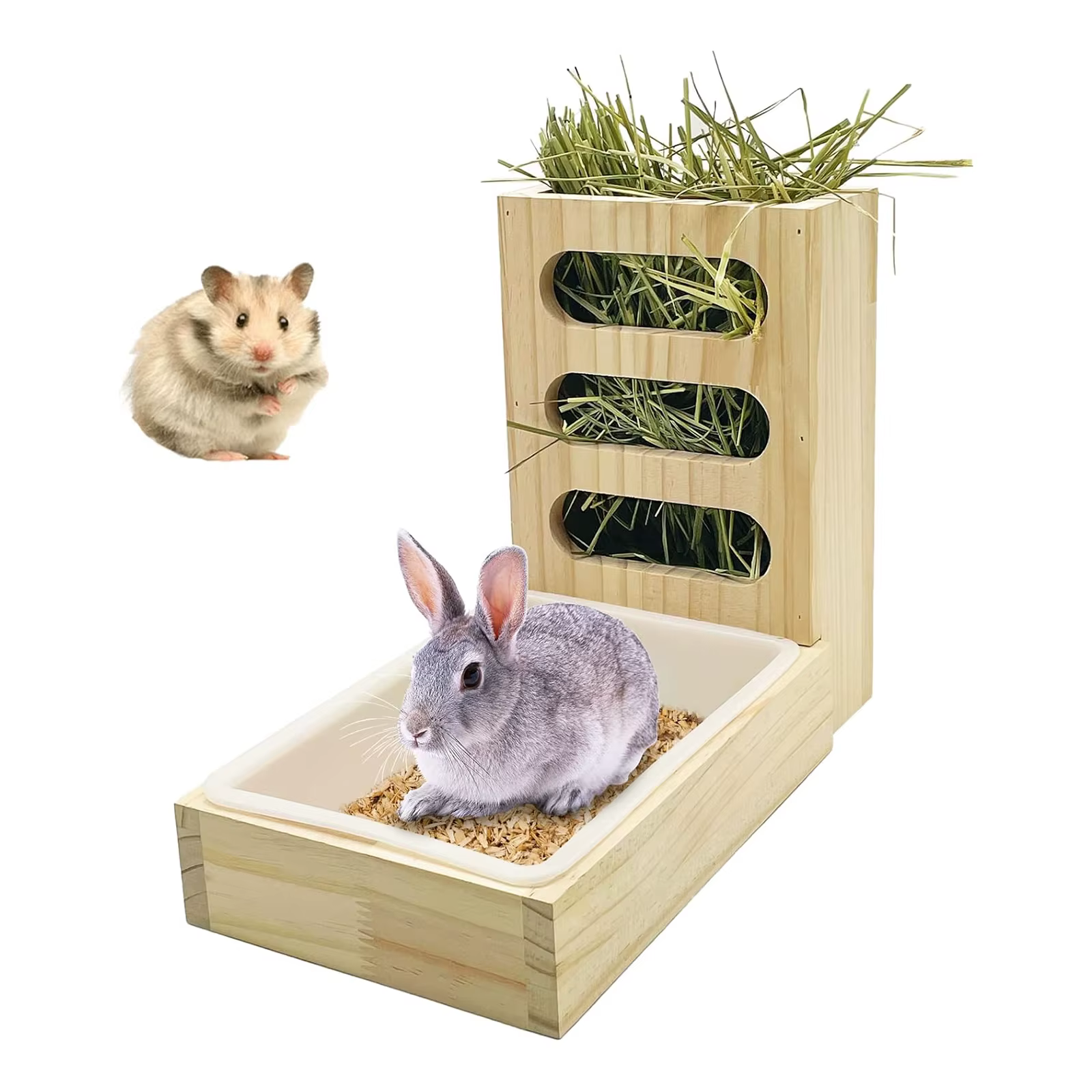 Rabbit Hay Feeder with Litter Box Hay Rack Feeder Small Animal Hay Holder for Hamster Bunny Small Animals Chinchilla Guinea Pig — image 4