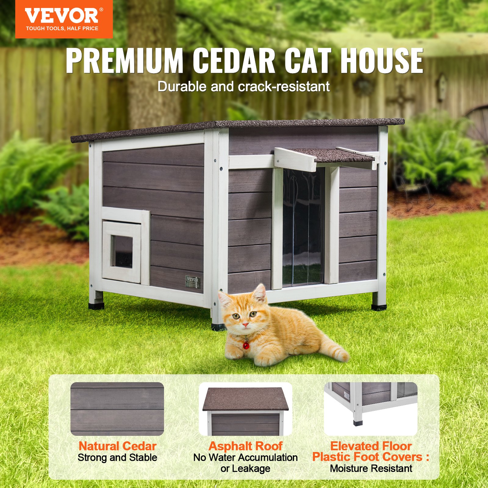 Outdoor Cat House Wooden Feral Cat Shelter With Roof Door Flaps & Window — image 2