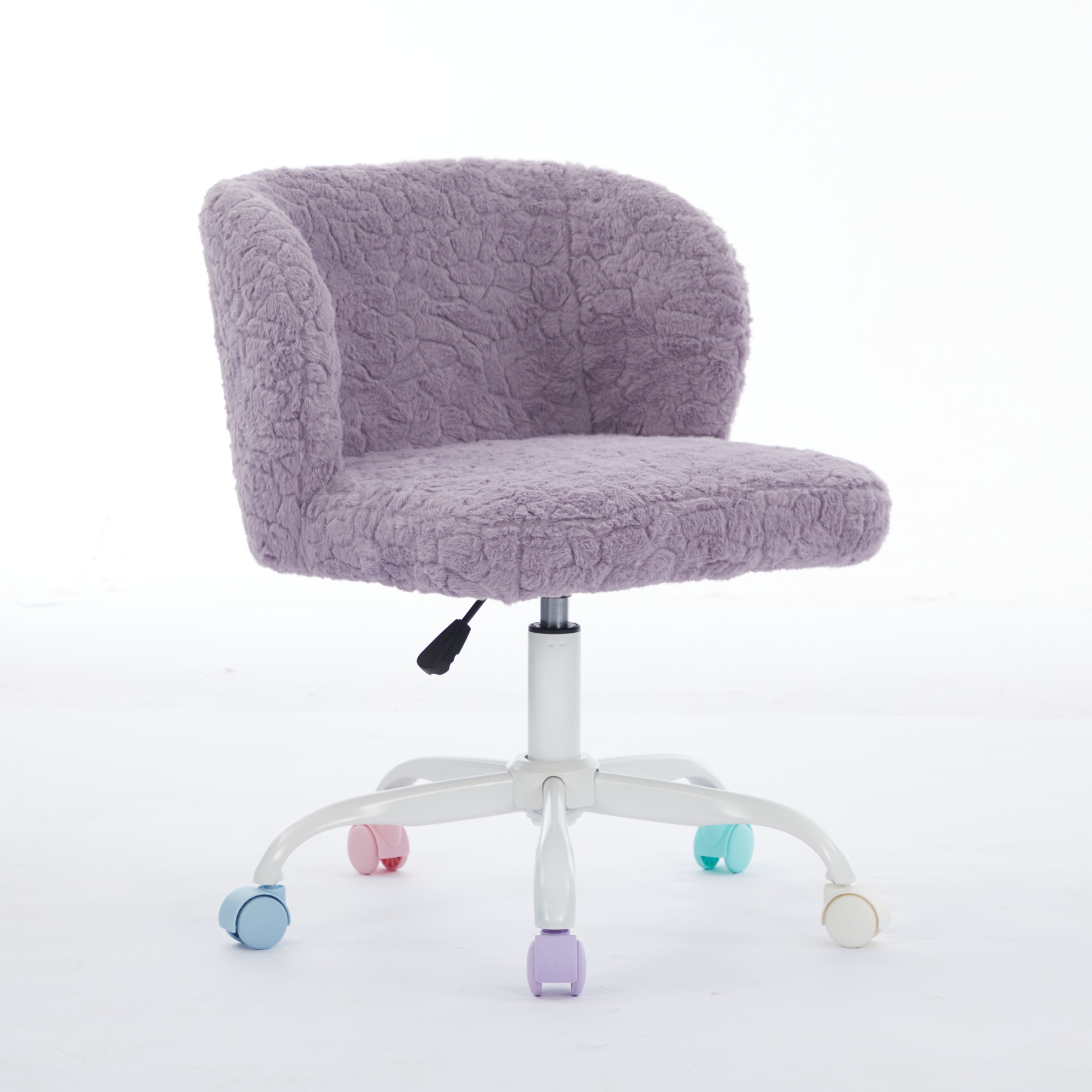 Silla de Oficina A & A Furniture, Silla de Oficina en Casa con Pelo Sintético de Conejo y Base Metálica, Silla de Escritorio Giratoria Ajustable, Silla Tocador Violeta — imagen 1