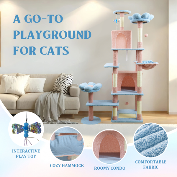 Árbol para Gatos con Flor Grande y Condominio Removible Cubre de Flor y Hamaca Azul — imagen 2