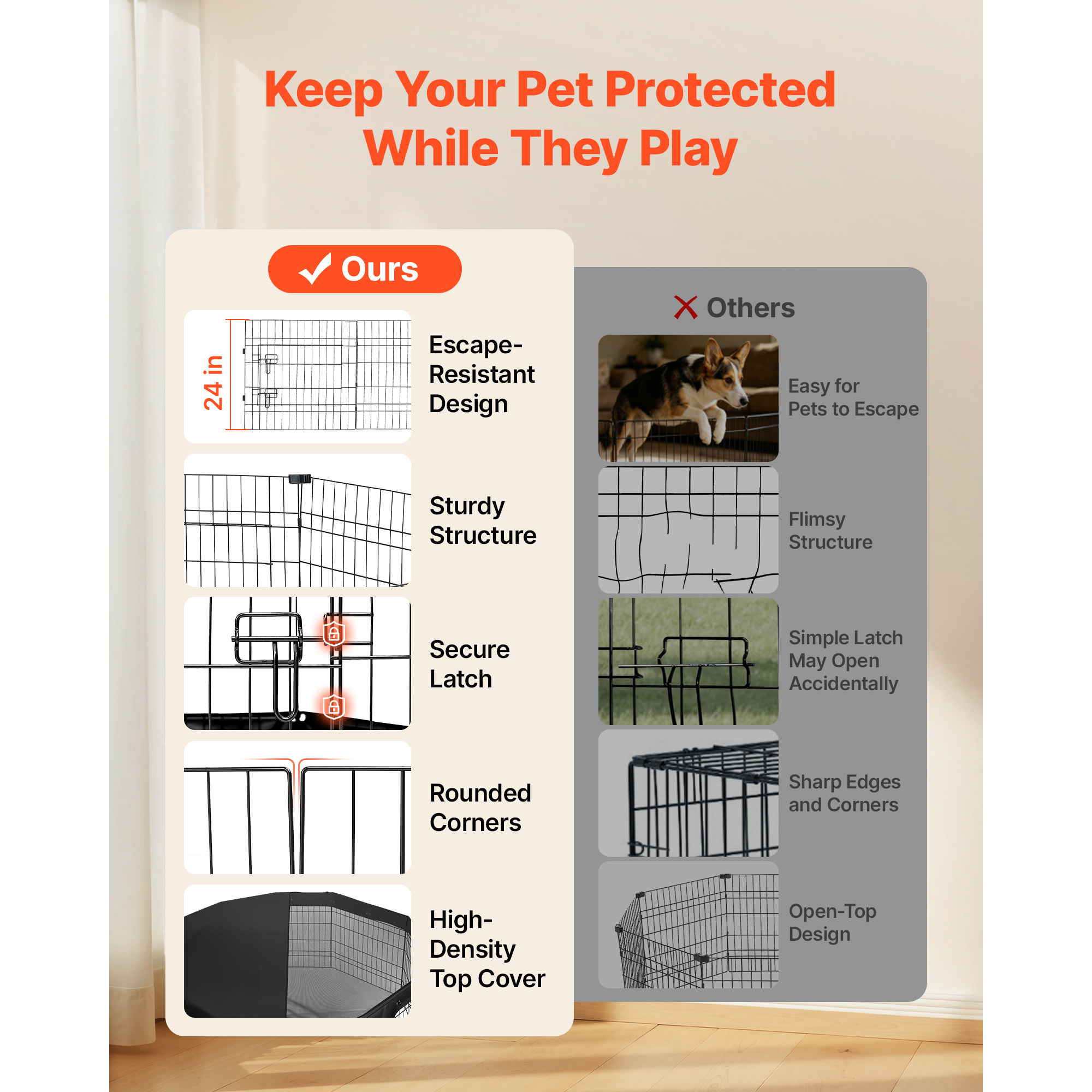 Dog Playpen 24 Inch 8 Panels Foldable Exercise Pen With Top Cover, Indoor Metal Pet Fence With Door, Heavy Duty Puppy Crate Kennel, Pet Playpen For Dogs, Cats, And Other Small Animals, Black — image 5