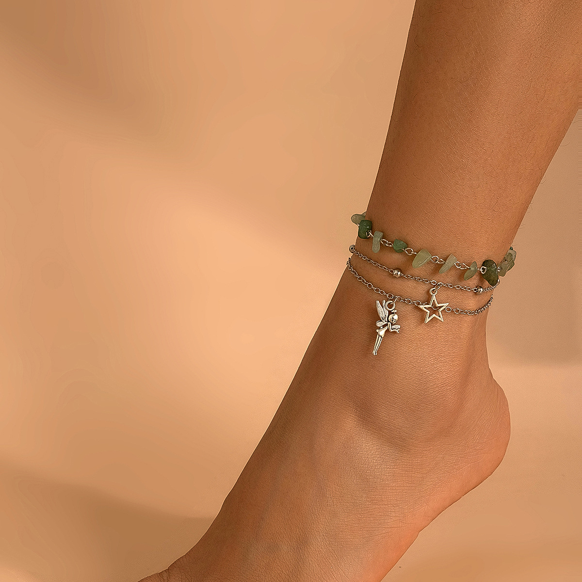 Pulsera de estilo retro étnico con forma de libélula estrella y piedras en cadena multicapa para mujer — imagen 8