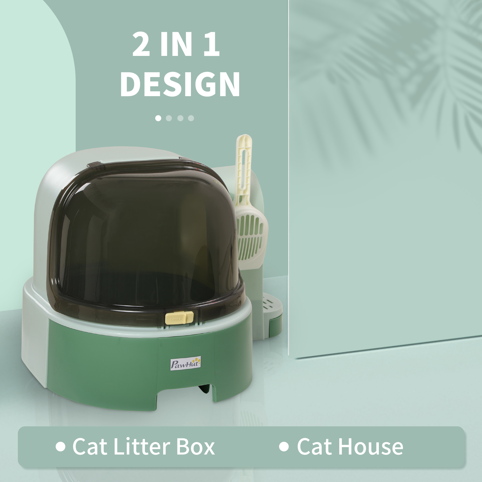 Caja de Arena para Gatos Fácil de Limpiar con Acceso Abierto y Cuchara, Verde — imagen 8