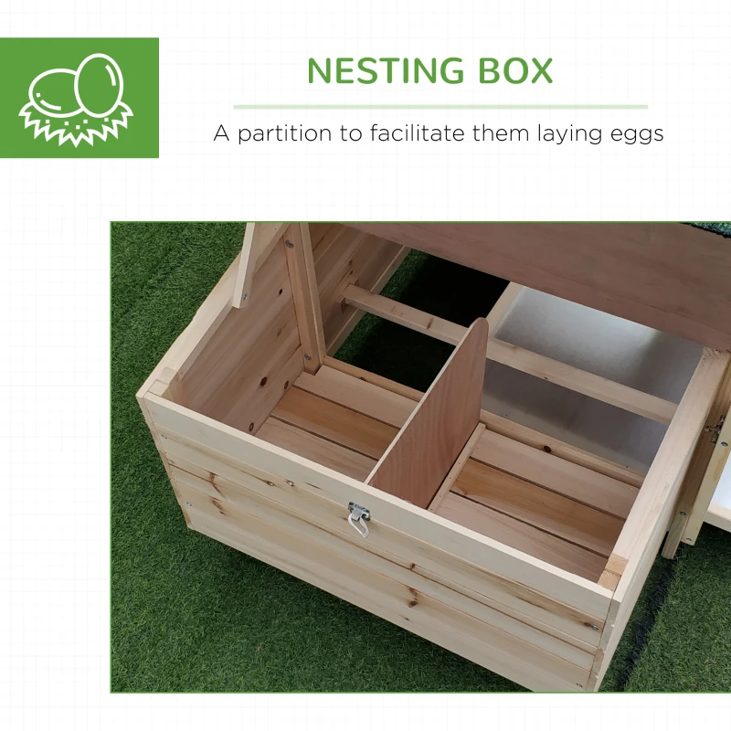 Wooden Chicken Coop With Nesting Box, Cute Outdoor Hen House With Removable Tray, Ramp Run, For Garden Backyard, Natural — imagen 9