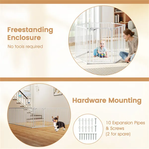 6-Panel Expandable Safety Gate (34.5"-154"), 270° Rotatable Baby/Pet Barrier For Fireplace Stairway Doorway-White — imagen 5