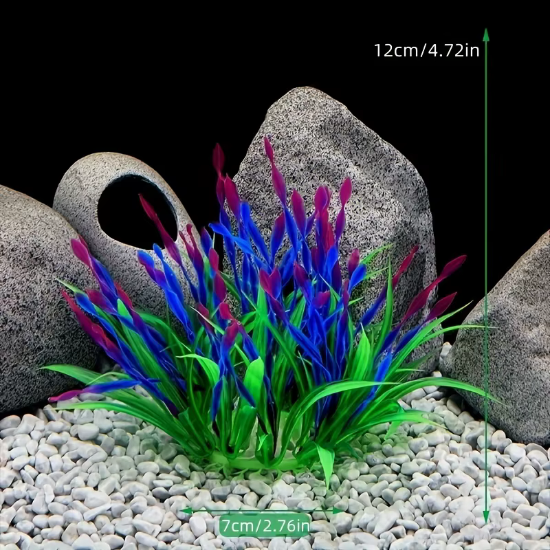 Decoración para pecera de acuario, plantas artificiales de plástico ornamentales, pasto acuático falso, decoración verde simulada — imagen 3