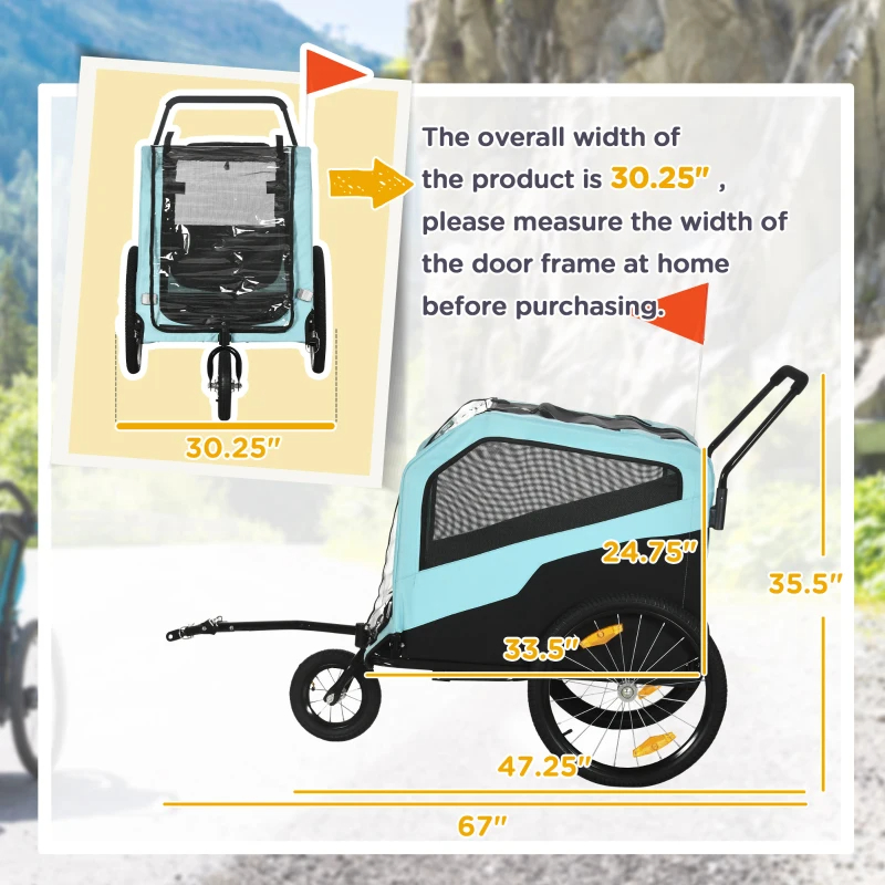 Remolque de Bicicleta y Cochecito Transportador 2 en 1 para Perros Grandes con Enganche, Ruedas de Liberación Rápida, Soporte para Pies, Carrito Vagón de Carga para Mascotas, Ideal para Viajes, Azul — imagen 10