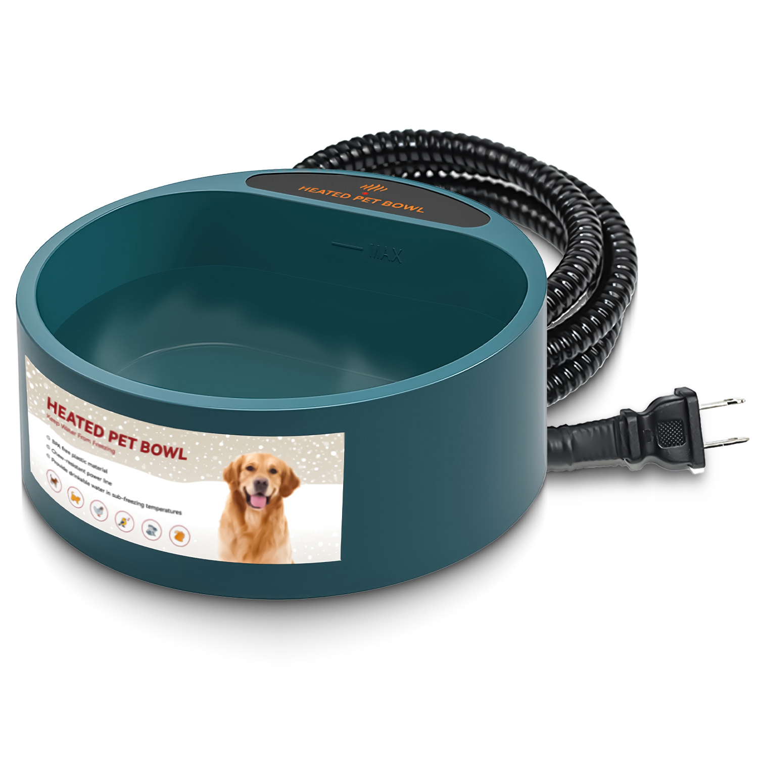 Bebedero Calefactado para Perro y Gato 74.4OZ Plato de Agua Térmico con Calefacción IP67 Impermeable Bebedero Térmico para Mascotas Perro Gato Comedero de Agua para Perro Gato Conejo Mascota — imagen 4