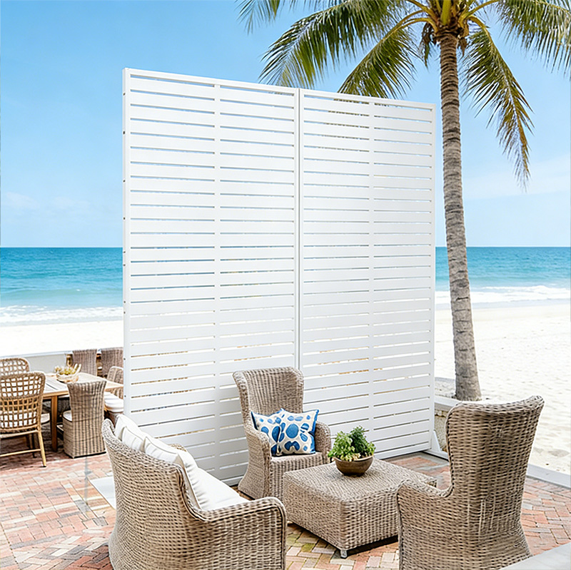 70.87" H × 46.06" W White Metal Privacy Screen, Freestanding Slatted Patio Divider Fence, Coastal & Beach House Decor, Indoor Room & Sunroom Partition, Kid Play Yard & Pet Safe Outdoor Deck Balcony Ba — image 4