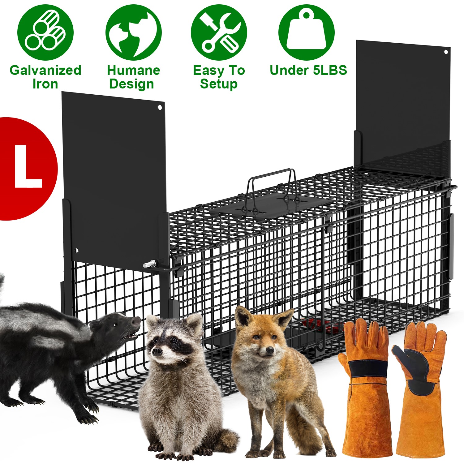 Live Animal Cage Trap For Animals Humane Galvanized Iron Trap Cage For Raccoons Armadillos Foxes Opossums Muskrats Beavers 26in 32in 40in Size Options — image 20