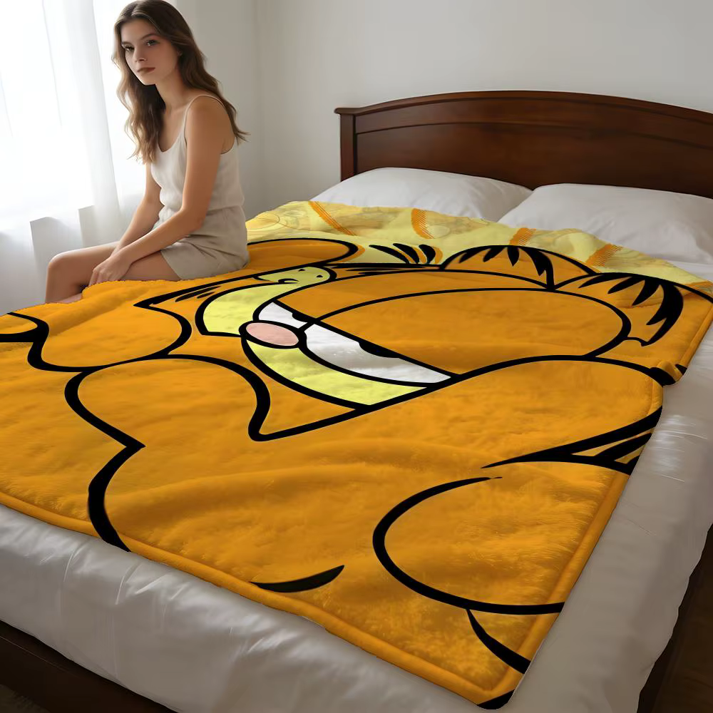 Throw High-Density Short Plush Blanket For Sofa Nap Air-Conditioned Room Soft Skin-Friendly YELLOW CAT G-Garfield — image 1