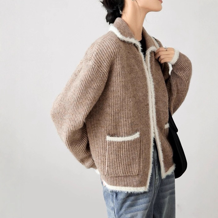 Imitation mink fur contrasting sweater jacket for women — image 4
