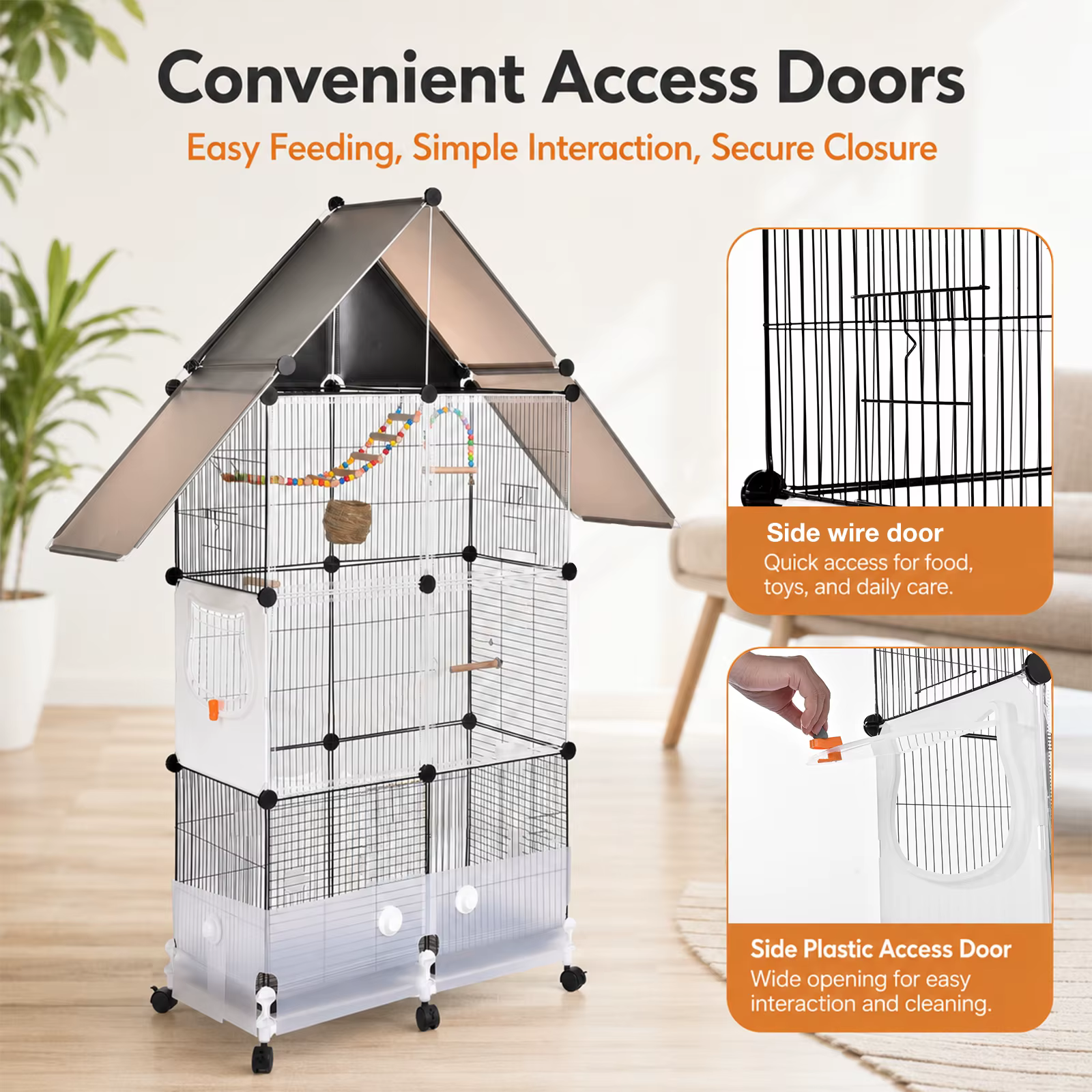 Cage para Conos con bandeja extraíble perchas comederos y 6 ruedas de rodadura estantes grandes para loros africanos, macaos, canarios, cacatúas, etc. — imagen 5