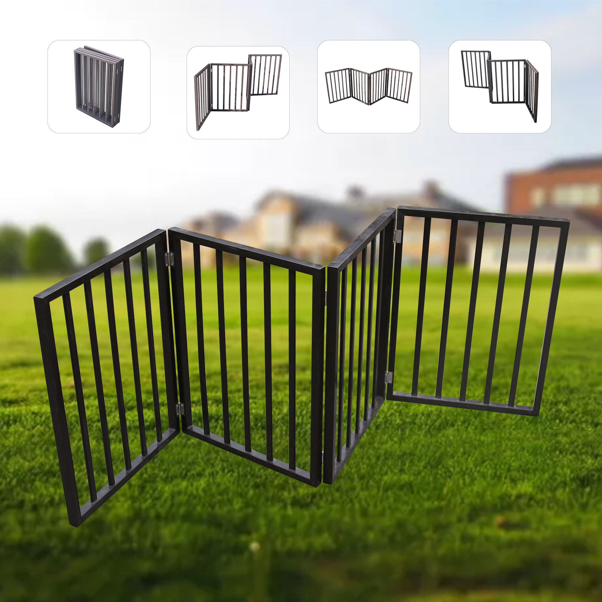 Puerta para Mascotas - Puerta de Perro para Pasillos, Escaleras o Hogar - Libre de Montaje, Plegable, Marrón Claro, Madera Curva — imagen 4
