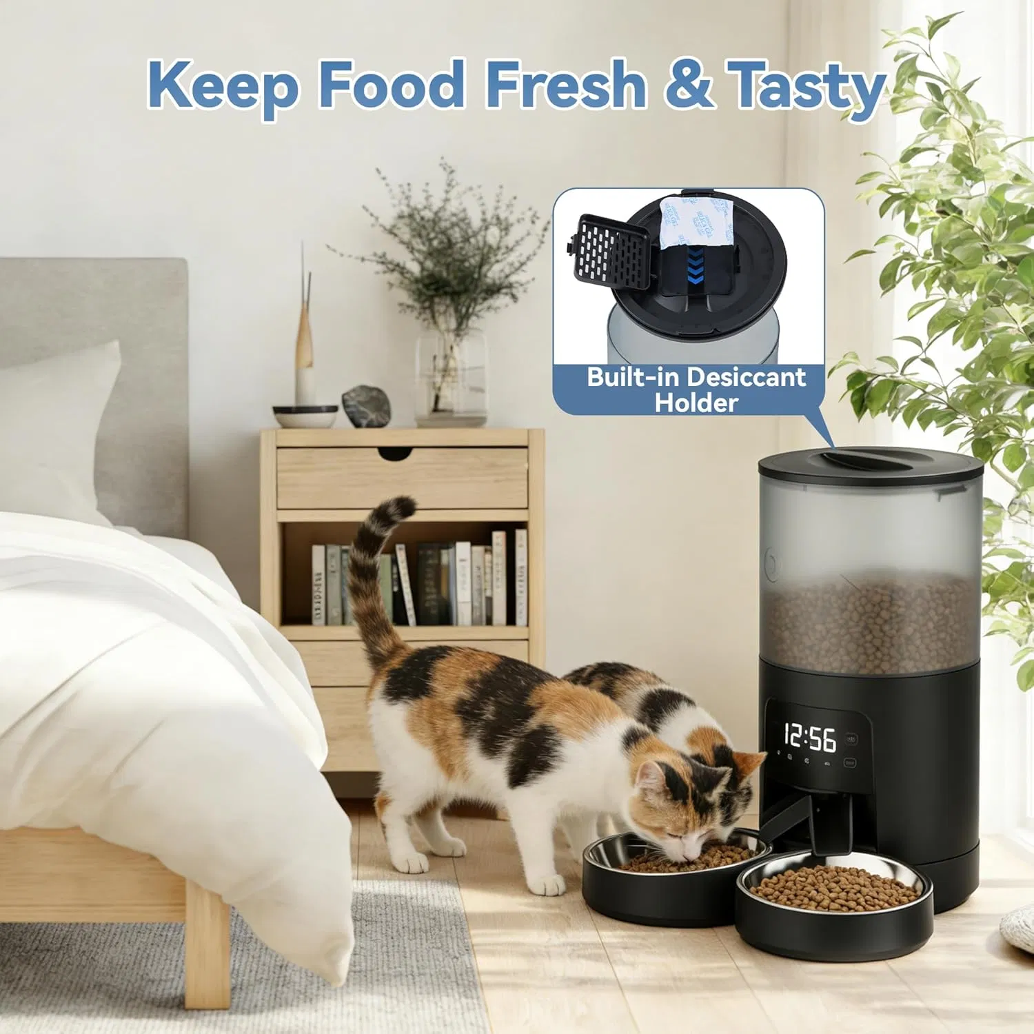 Automatic Cat Feeder for 2 Cats, Timed Cat Food Dispenser with 2 Stainless Bowls, 10s Voice Recorder, Dual Power Supply, 6 Meals 50 Portions Per Day, Dual Pet Feeder for Cat and Dog — image 4