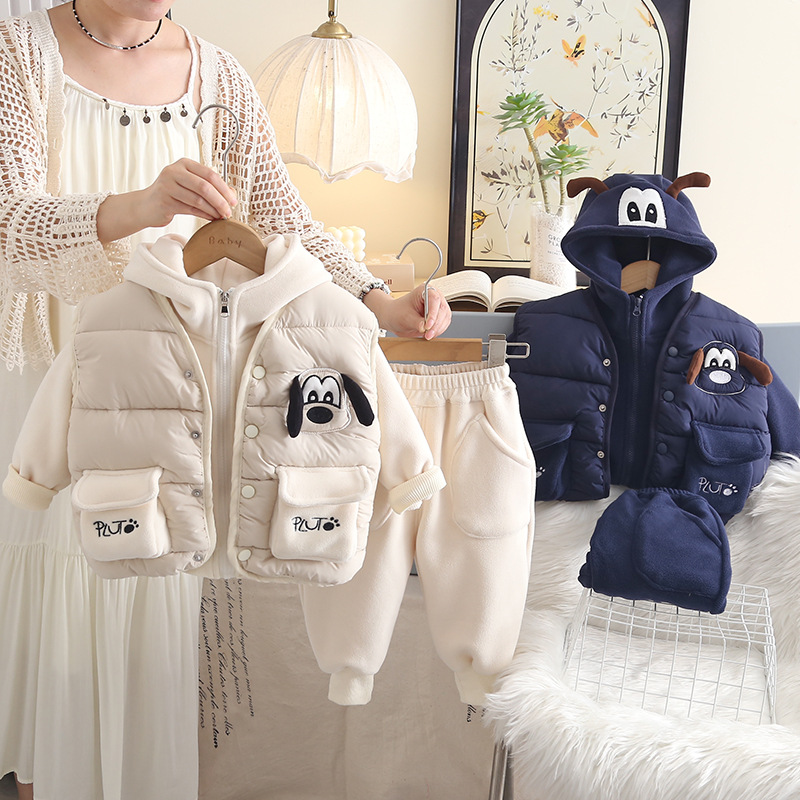 Baby Boys Winter Fleece Lined 3-Piece Set Puppy Dog Vest Outfit — image 3