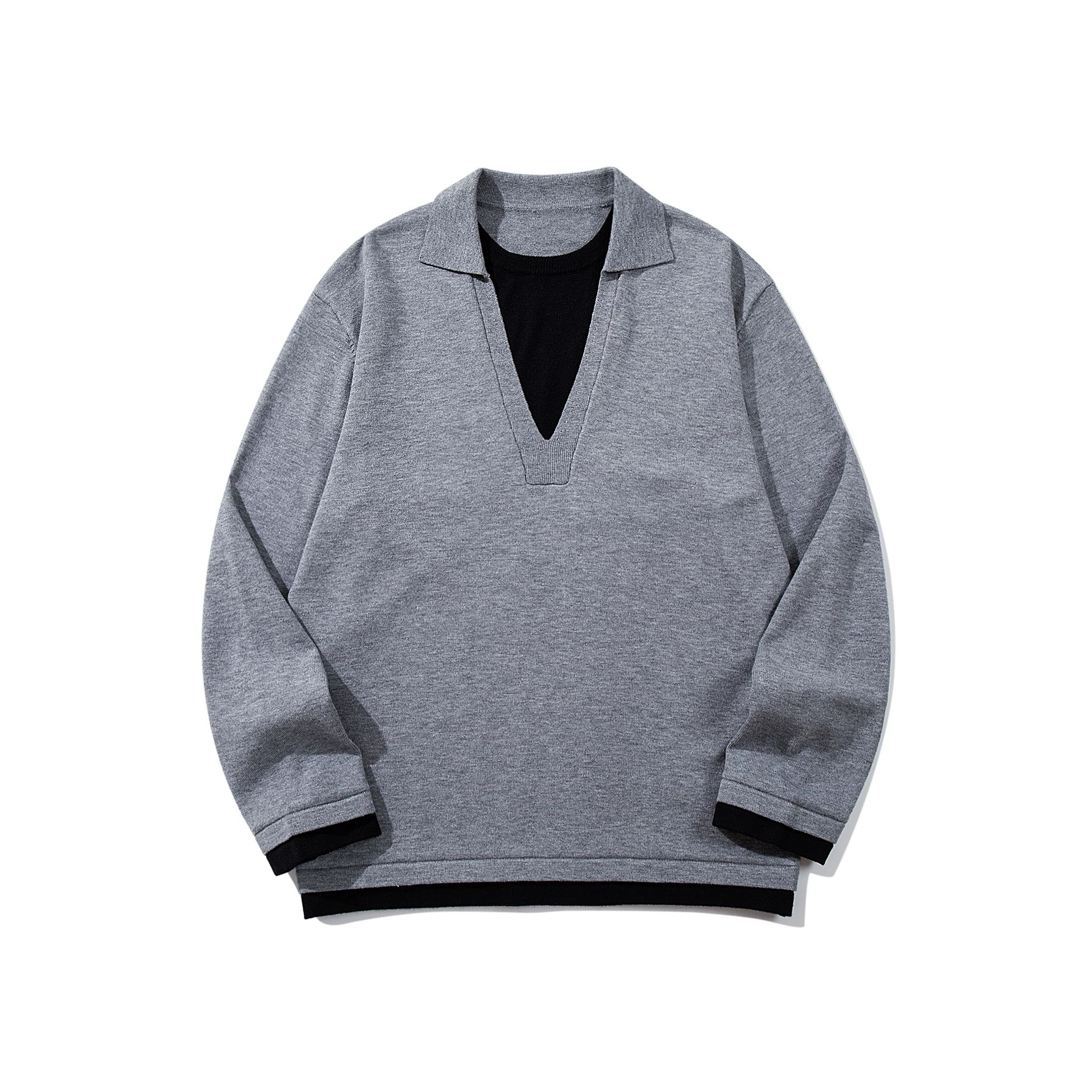 Color-Blocking Seagull Neck False Two-Piece Loose Knit Sweater Pullover — image 1