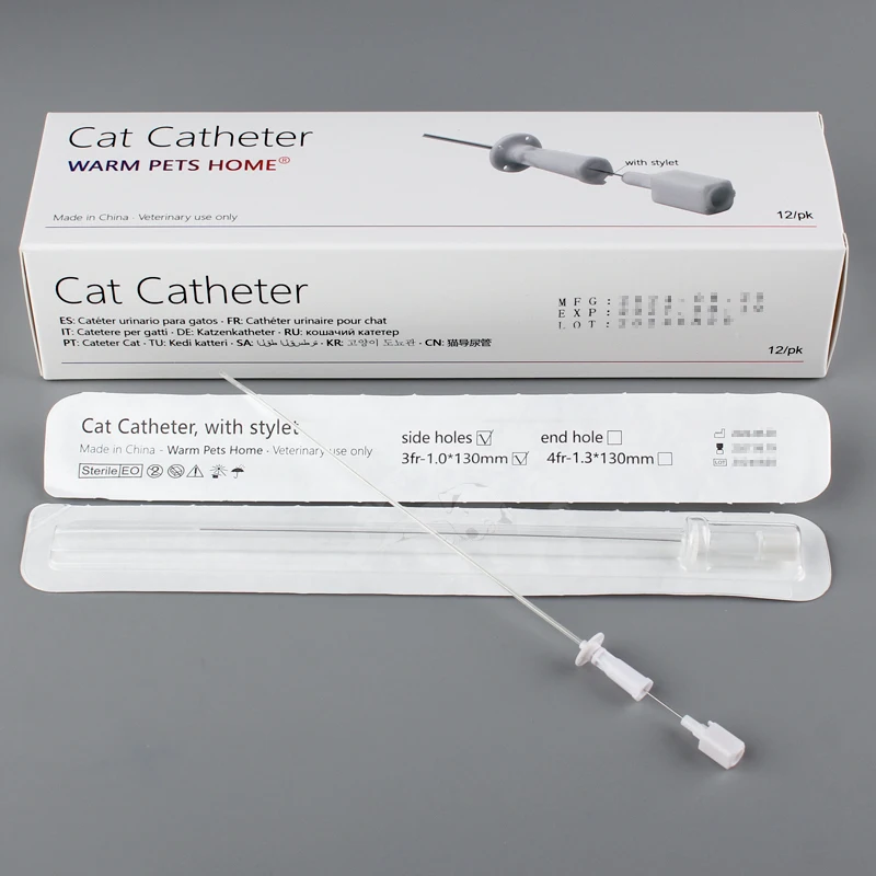 12 PIEZAS de Catéter para Gatos con Estilete de Apertura Lateral/Terminal, 1.0mm y 1.3mm, Catéteres Urinarios para Gatos, Consumibles Veterinarios