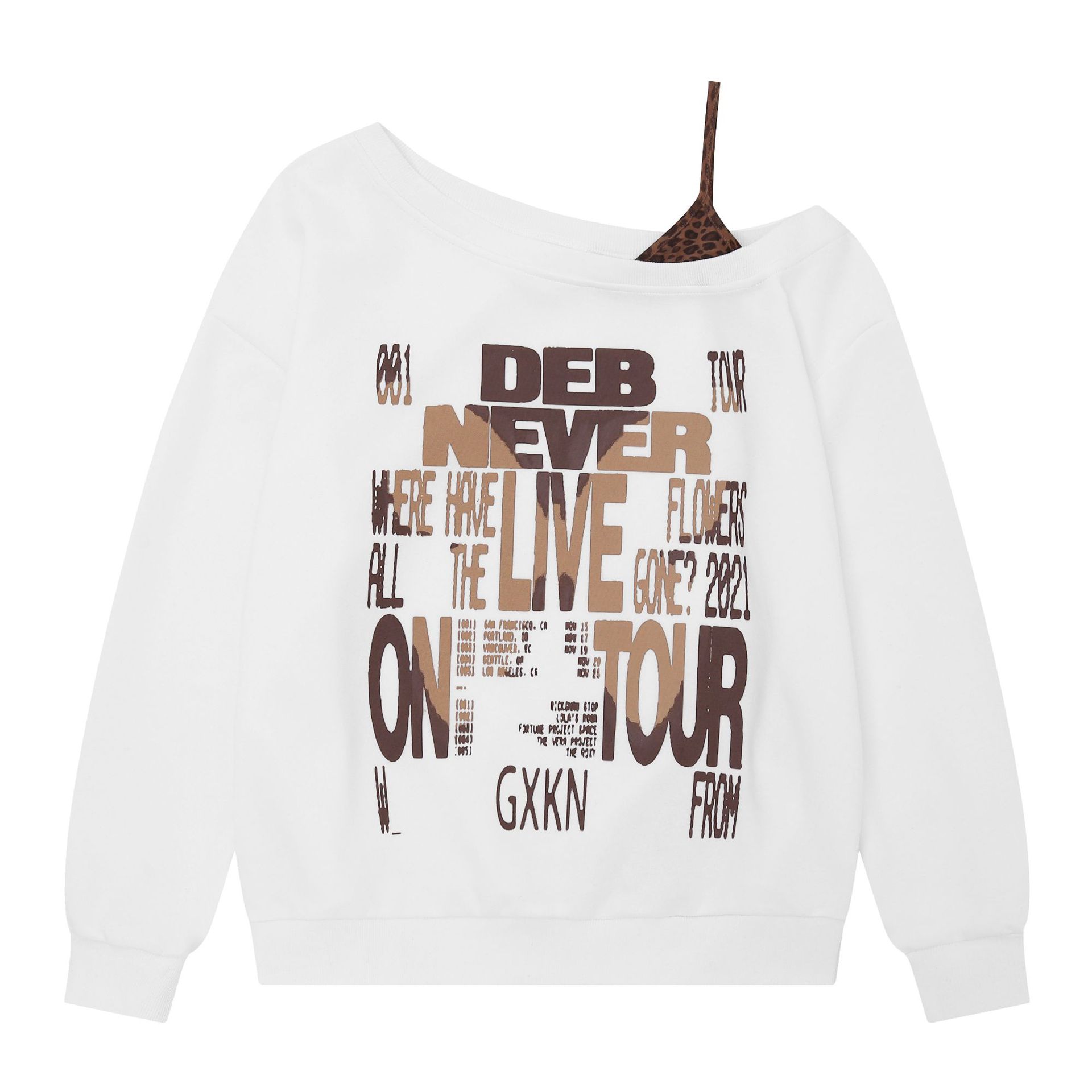Loose Leopard Print Letter Print Off Shoulder Long Sleeve Sweatshirt Women — image 2