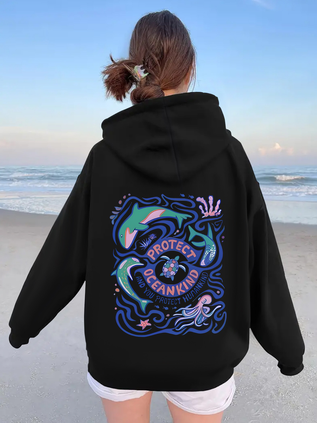 Thick marine animal letter printed hoodie — image 9