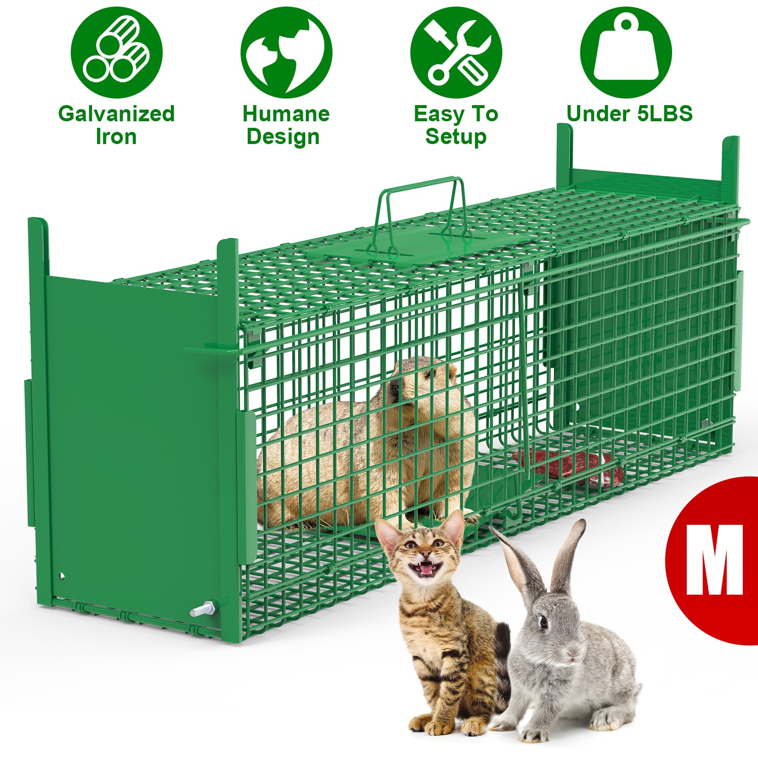 Live Animal Cage Trap For Animals Humane Galvanized Iron Trap Cage For Raccoons Armadillos Foxes Opossums Muskrats Beavers 26in 32in 40in Size Options Green — image 7