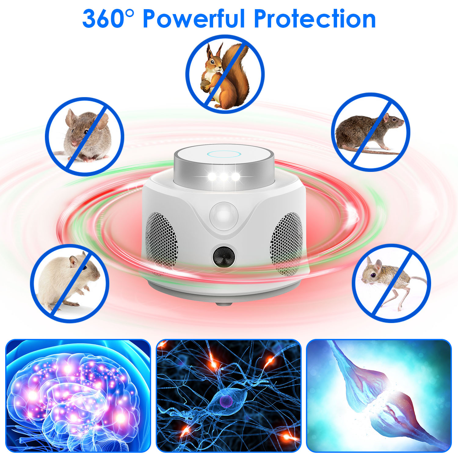 Repelente Ultrasónico de Ratones 360 Grados para Interior, Ahuyentador de Roedores para Ratones, Ratas y Ardillas con 3 Modos, 9 Luces Estroboscópicas, para Cocina, Sala, Ático, Sótano, Almacén y Garaje — imagen 5