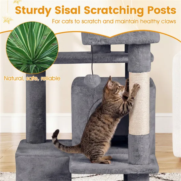 52" Tall Cat Tree Tower With Perches & Condos, Multi-Cat Playground With Scratching Posts (Light Gray) — imagen 3