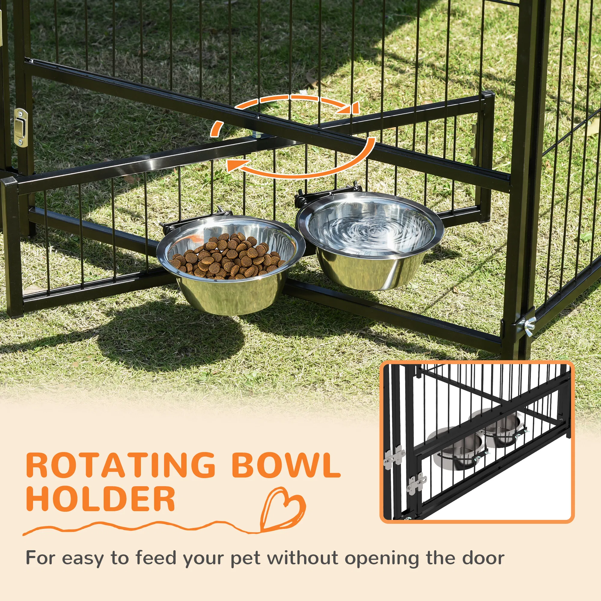 4.6' x 4.6' x 5' Outdoor Dog Kennel with Canopy, Rotating Bowls, Coffee — image 5