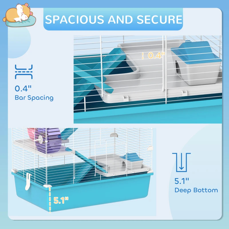 PawHut 6 Tier Hamster Cage With Tubes And Tunnels, Hut, Wheel, Food Dish, Water Bottle, Ramps, For Dwarf & Gerbil, Light Blue — image 9