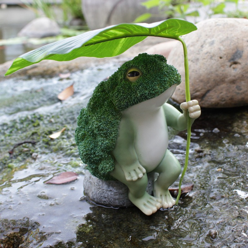 Ornamento de rana de brocoli para jardín de patio paisaje animal roca — imagen 3