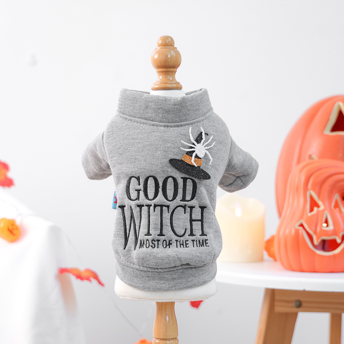 Pet Clothes Autumn Winter Small Dog Puppy Festival Letter Embroidery Good Witch Halloween Sweatshirt — image 6
