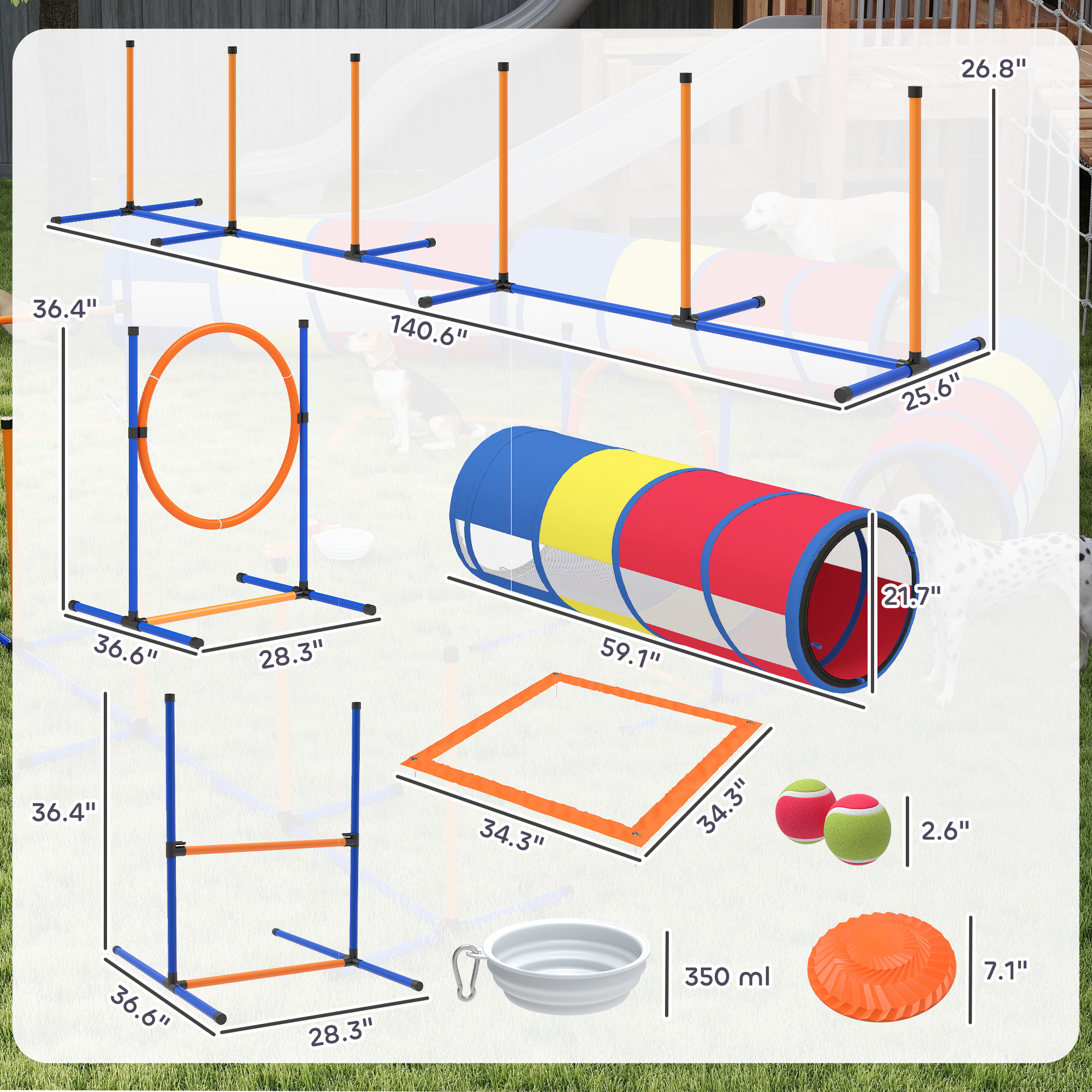Dog Agility Training Equipment, 12-Piece Dog Obstacle Course with Adjustable Hurdle & Ring, 4 Tunnels, Weave Poles — image 7