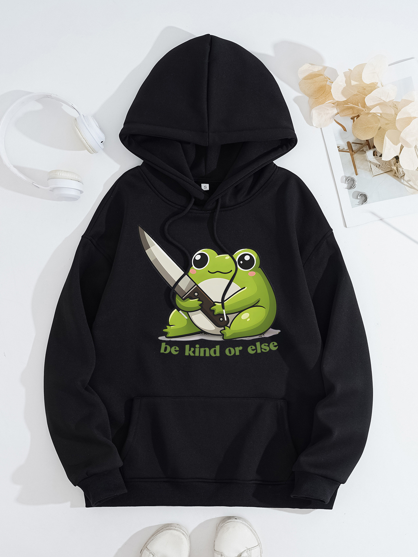 Cute frog print hoodie top — image 9