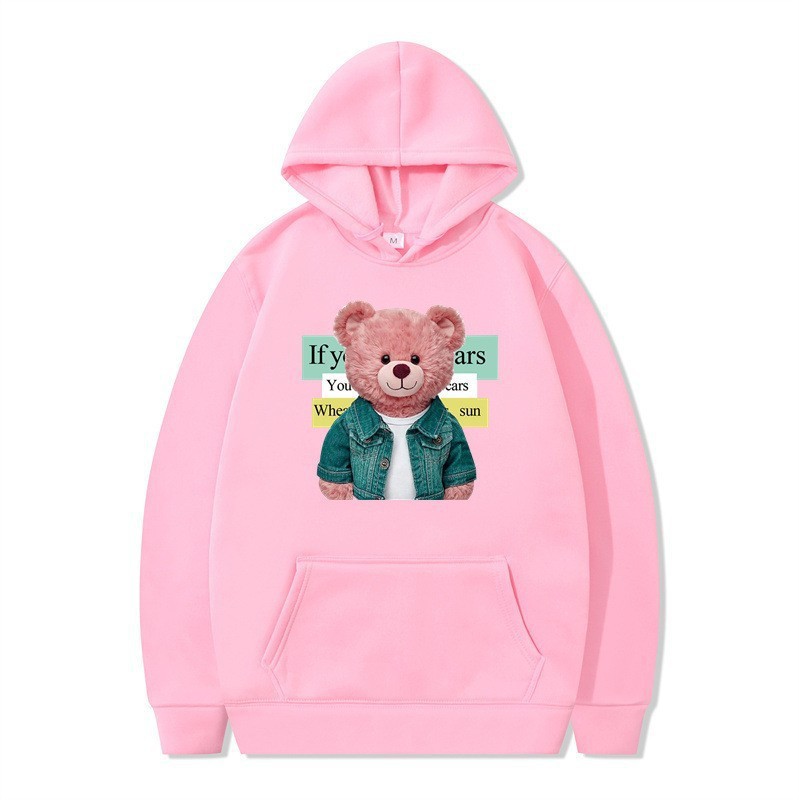 Bear Print Women's Long Sleeve Hooded Sweatshirt Bulk — image 10