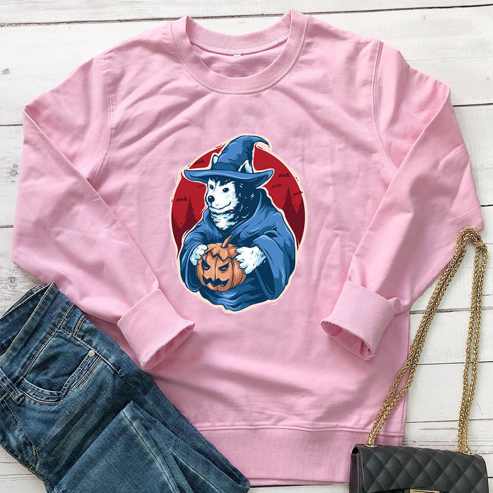 Pumpkin dog printed round neck long sleeved sweatshirt — image 7