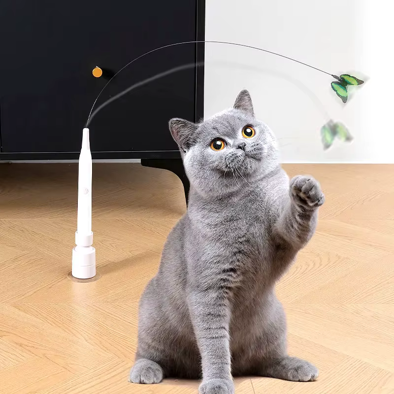 Juguetes de Atracción Eléctricos para Gatos con Cúpula de Succión Volador Mariposa Rodillo de Gato Juguete Autoentretenido para Gatos Largo Cable de Alambre de Acero — imagen 6