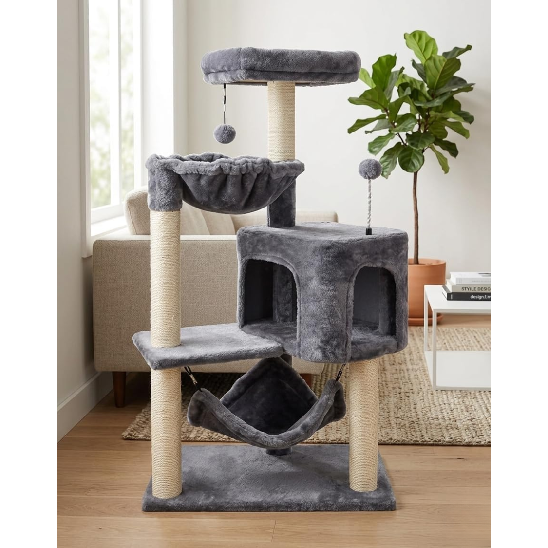 Árbol para Gatos con Condo y Hammock Grande, Gris — imagen 8