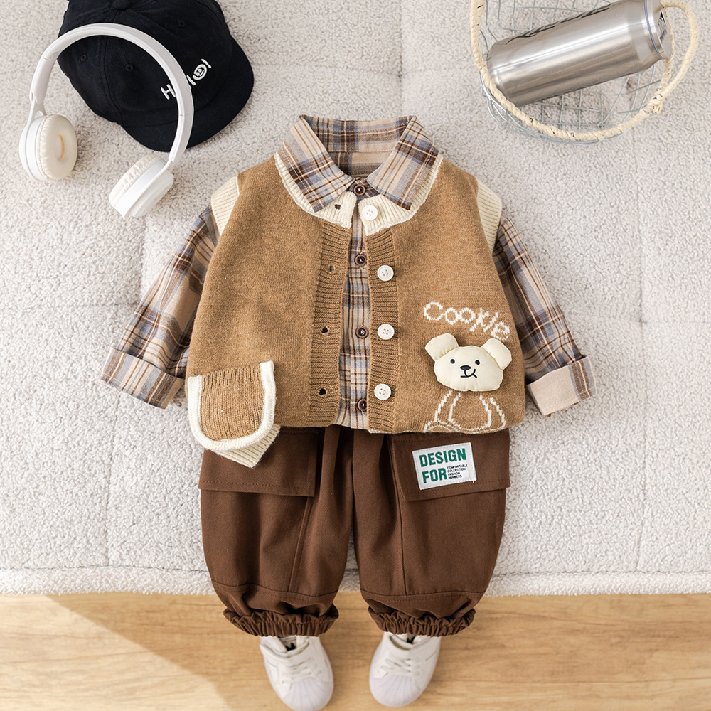 Toddler Boys 3-Piece Set Bear Letter Print Sweater Vest Spring Autumn Outfit 0-4 Years — image 8