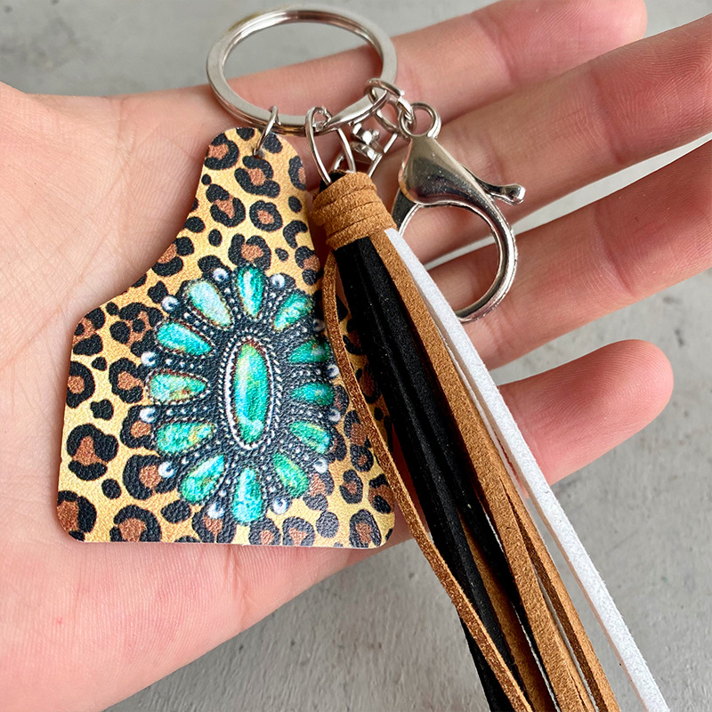 Western Cowboy Loss Prevention Device Aztec Bullhead Bull Brand Leather Keychain Leather Tassel Popular Pendant — image 10