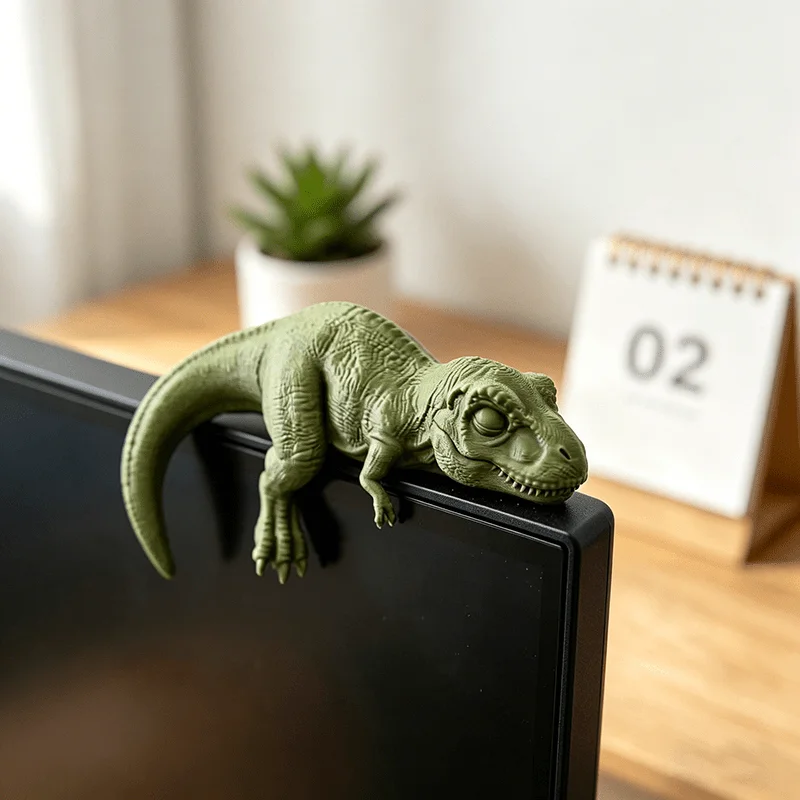 Sleeping T-Rex Monitor Topper Figurines 3D Printed Mini Lazy Dinosaur Ornaments for Desk/Monitor/Shelf Cute Jurassic Dino Decor — image 1