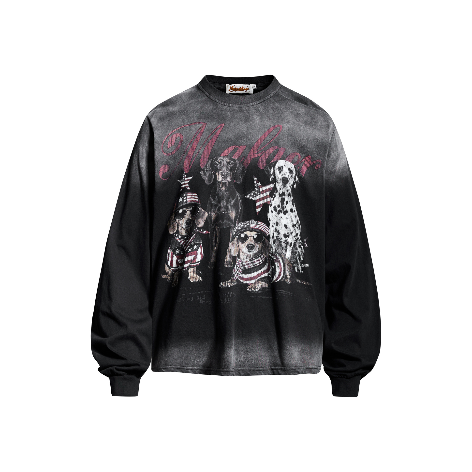 Gradient Wash Long Sleeve Men's T-Shirt with Dog Print — image 1