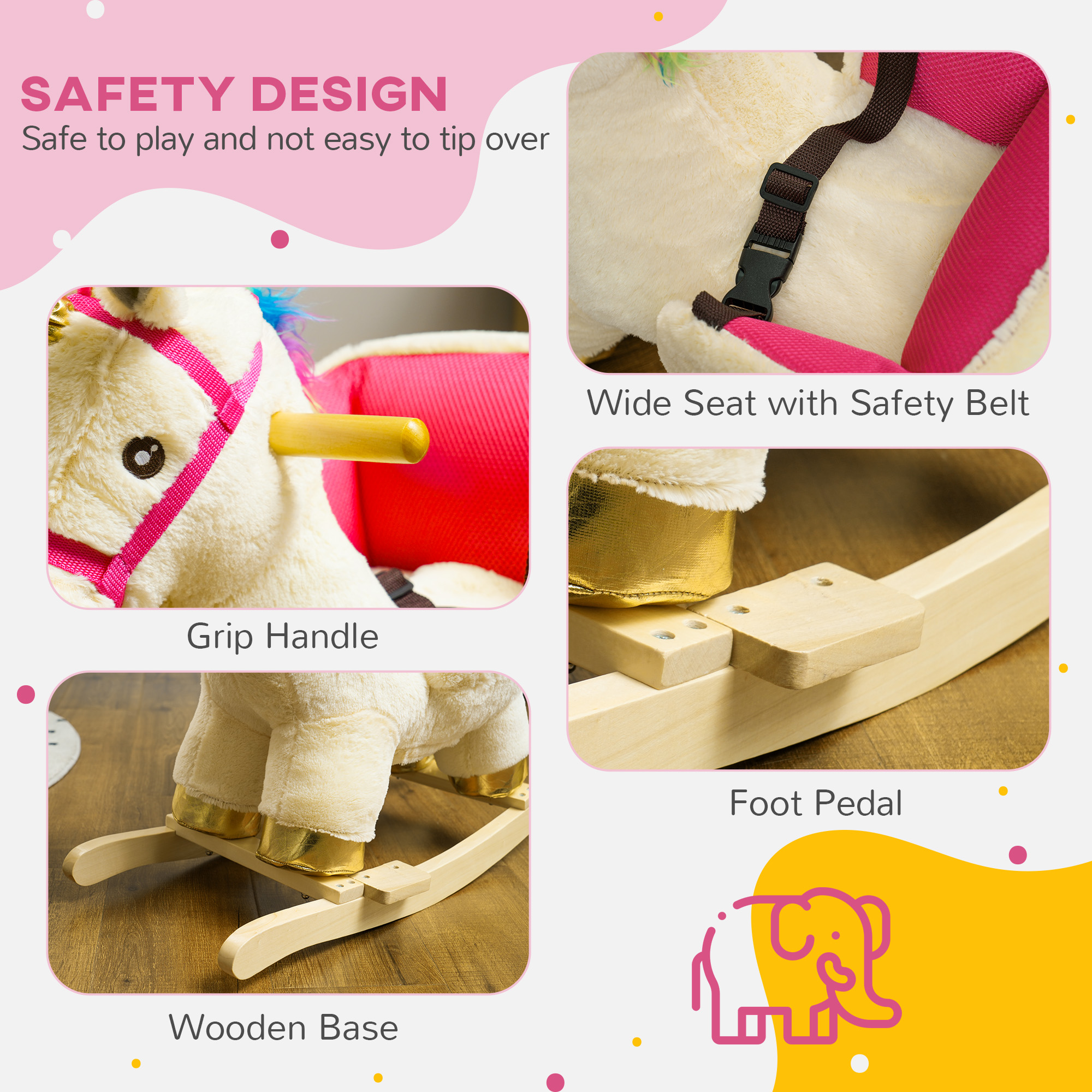 Caballo de Madera para Niños con Sonido Realista y Cinturón de Seguridad para Edad 1-3 Años — imagen 4