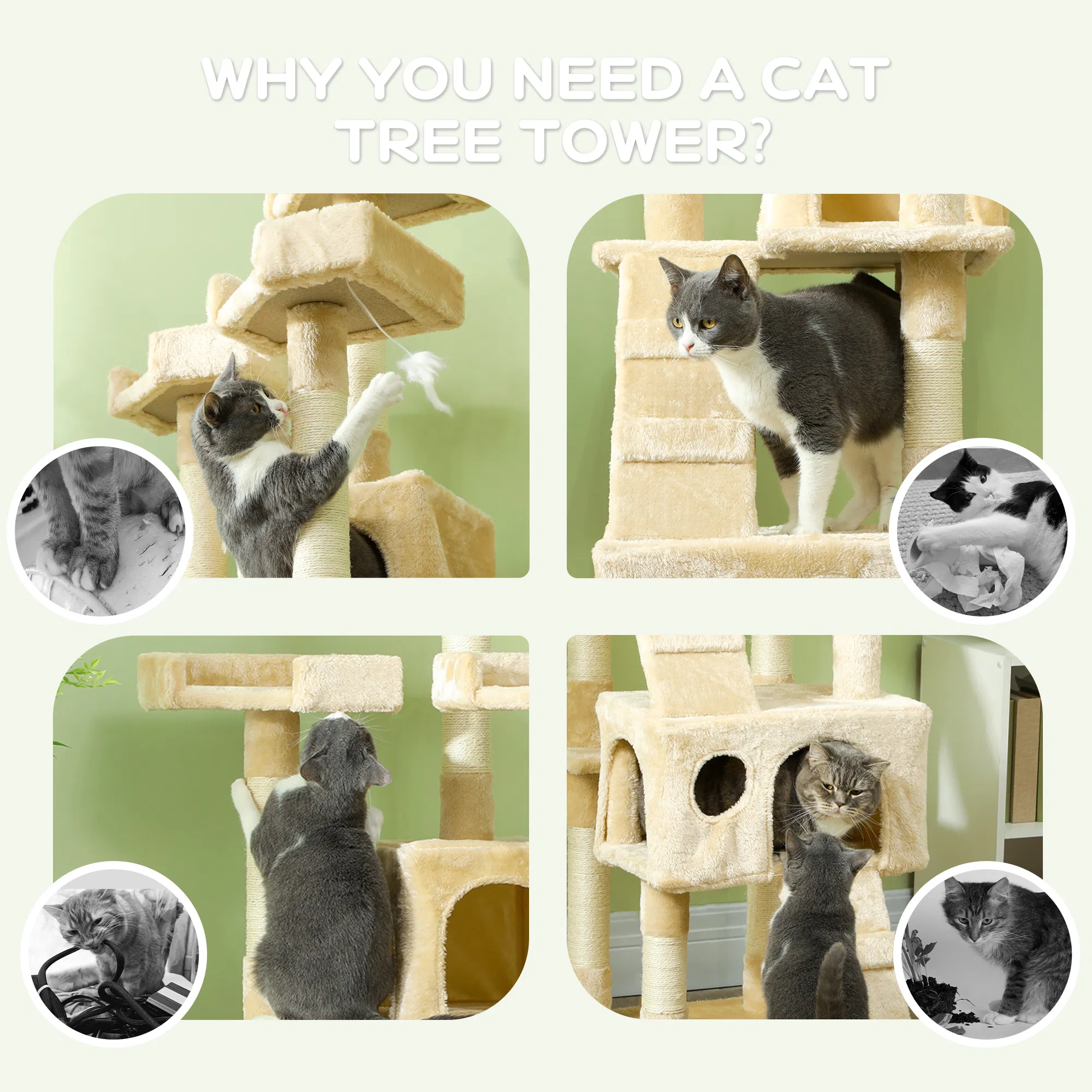 68-inch Multi-Level Cat Scratching Tree Kitty Activity Center Post Tower Condo Pet Furniture w/ Toy Beige — image 4