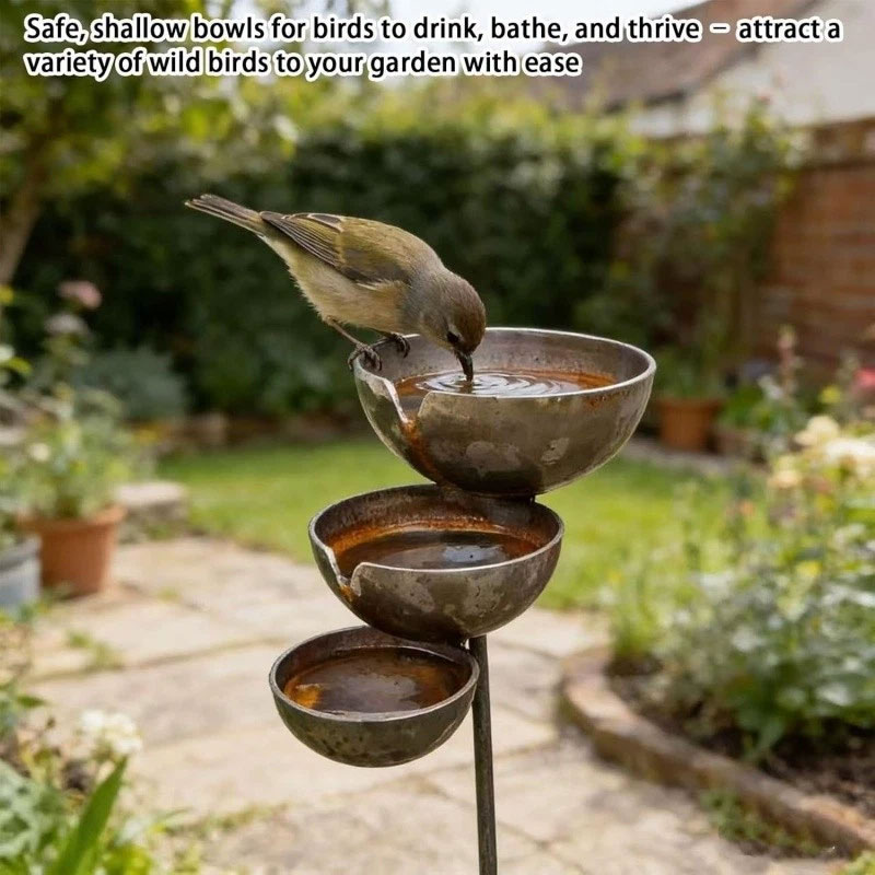 Vintage Iron Bird Bath - Rustic Garden Stake Water Bowl & Outdoor Decor — image 8