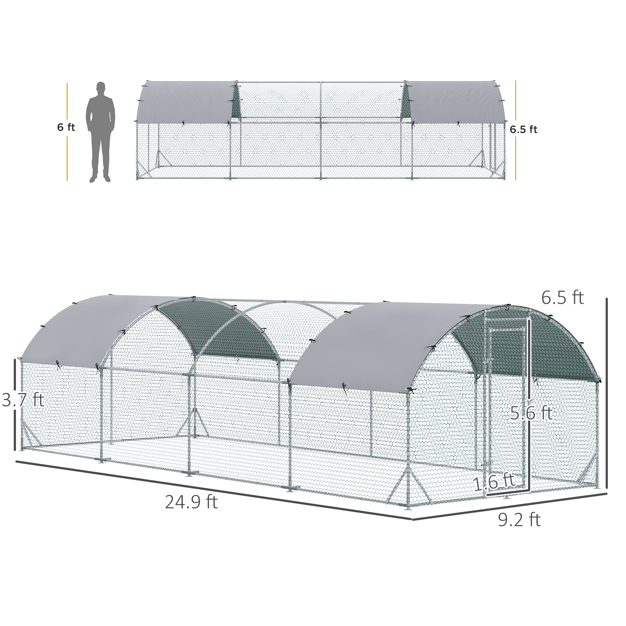 Casa de Pollos Metálica Grande con Cubierta Impermeable y Anti-UV para Jardín, Exterior, Pato, Conejo, 9.2 x 24.9 x 6.5 — imagen 7