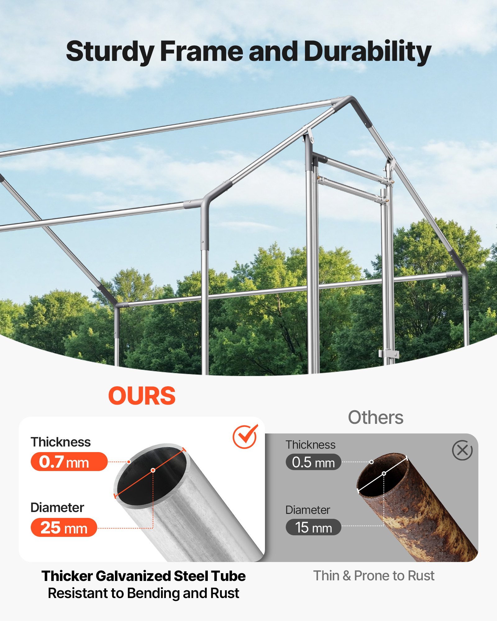 Cubo de Gallinas Metálico Grande 6.56x6.56x6.56 pies con Techo y Puerta de Acceso Segura para Pollos, Pájaros y Conejos en Patio, Granja o Jardín — imagen 3